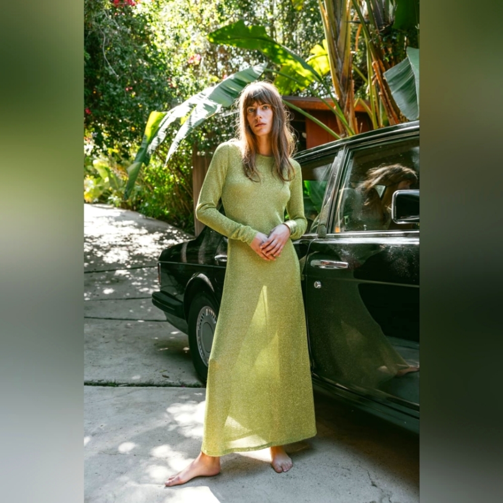 ZARA Woman Dress with Metallic Thread - Sheer & Chartreuse